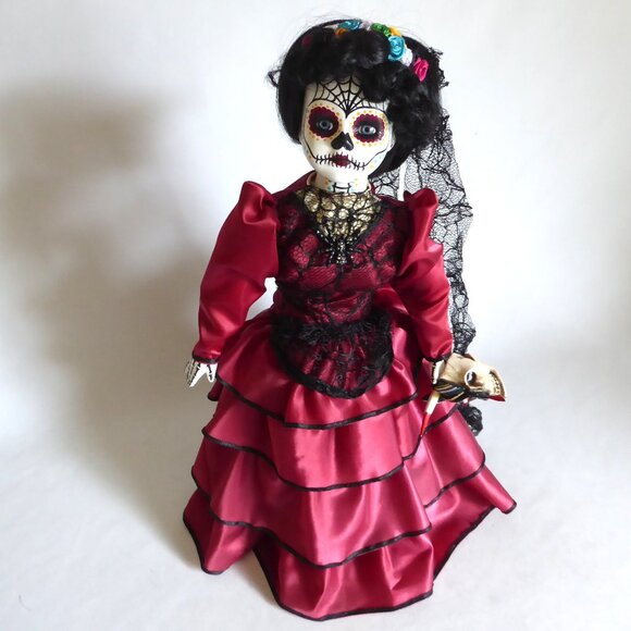 OOAK 16” GOTHIC DAY OF THE DEAD MUSIC BOX SPIDER DOLL PROP ODDITY - Picture 3 of 16